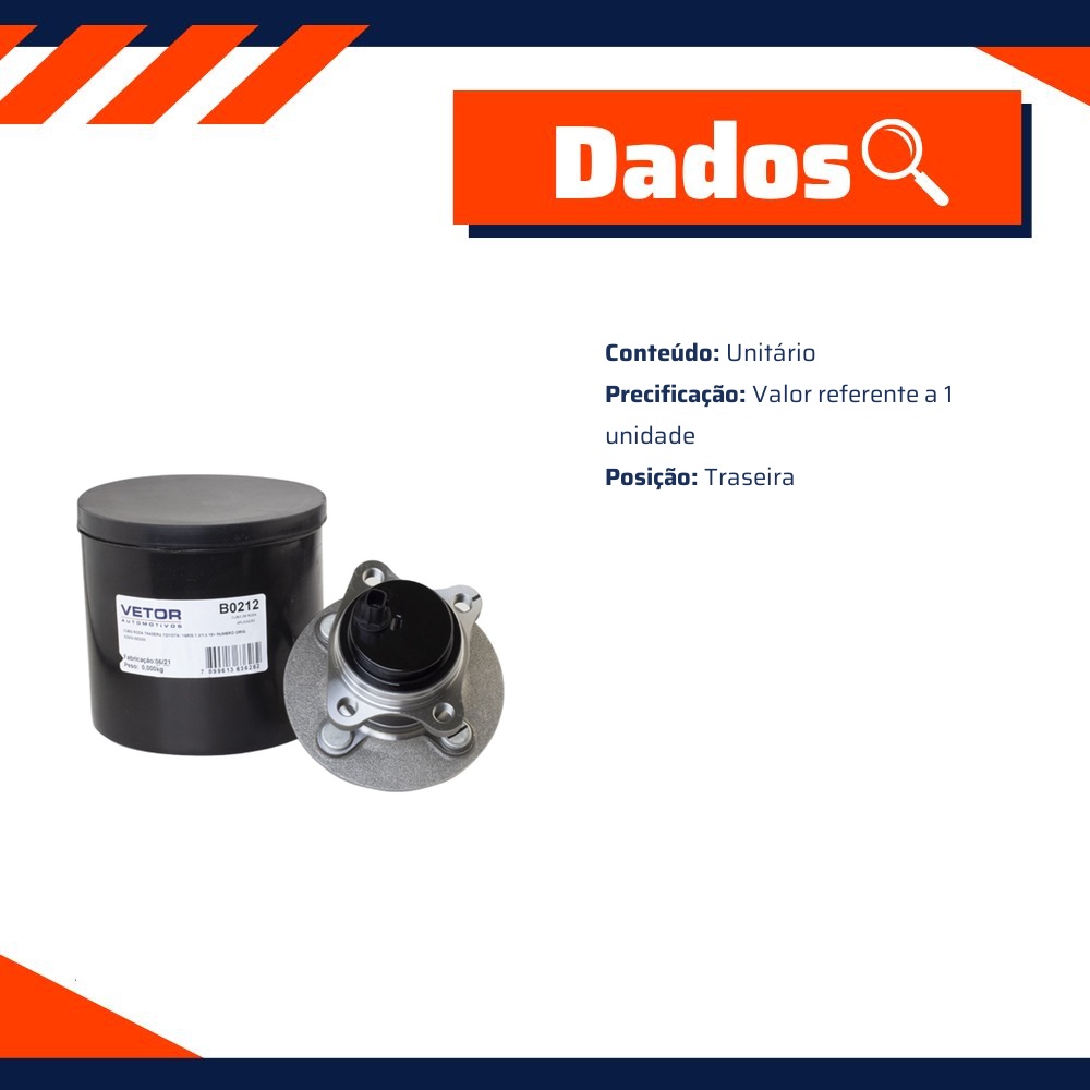 Cubo de Roda Traseiro para Toyota Yaris - Vetor - B0212