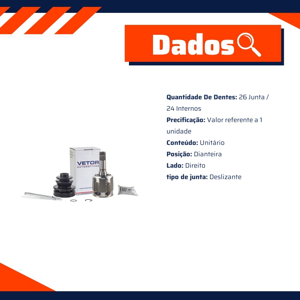 Junta Deslizante Dianteira Direita para KIA Sportage - Vetor - Vt5367