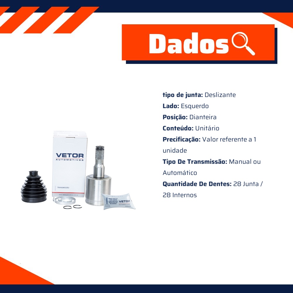 Junta Deslizante Esquerda para Câmbio Automático ou Manual para Chevrolet S10 - Vetor - Vt5717