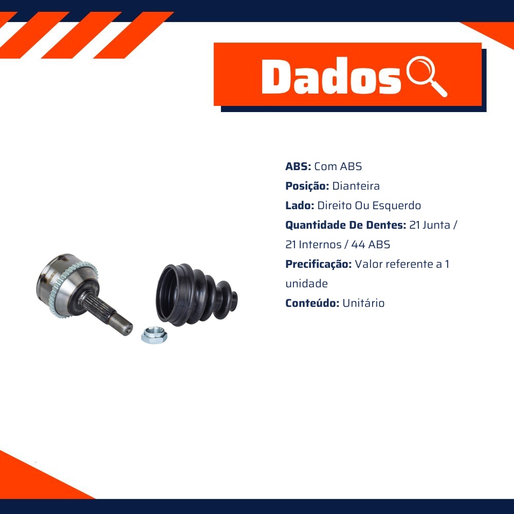 Junta Homocinética com ABS para Renault Clio - Vetor - Vt5658