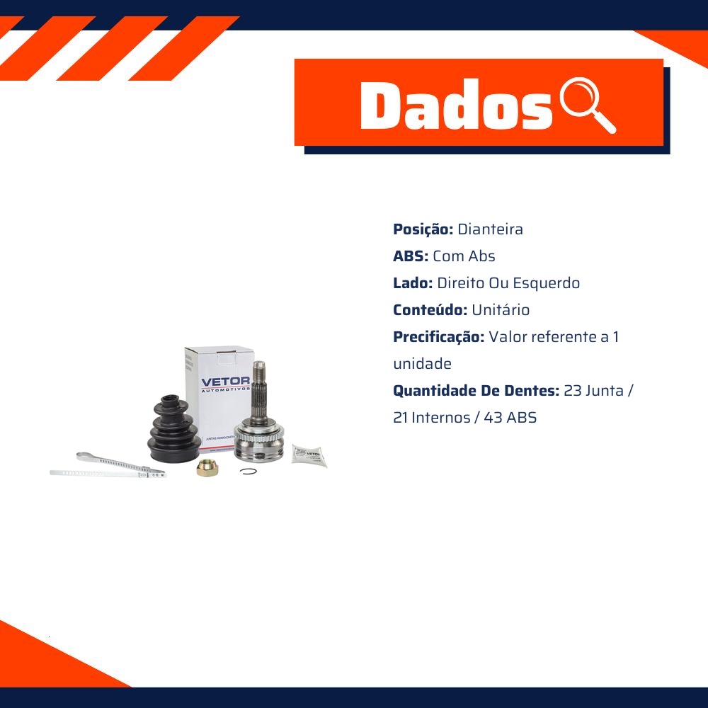 Junta Homocinética com ABS para Chery Face - Vetor - Vt5481