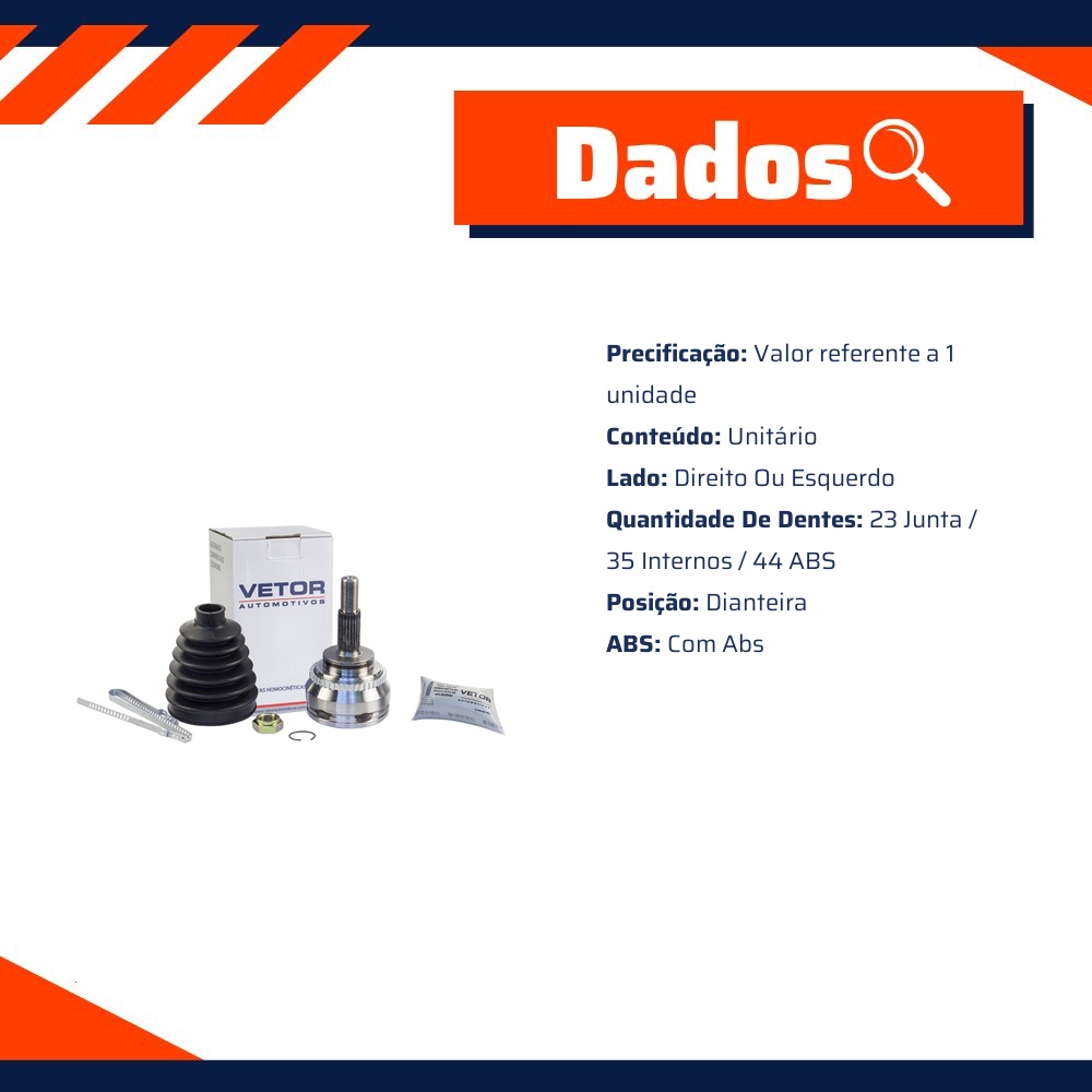 Junta Homocinética com ABS para Renault Scenic - Vetor - Vt5258