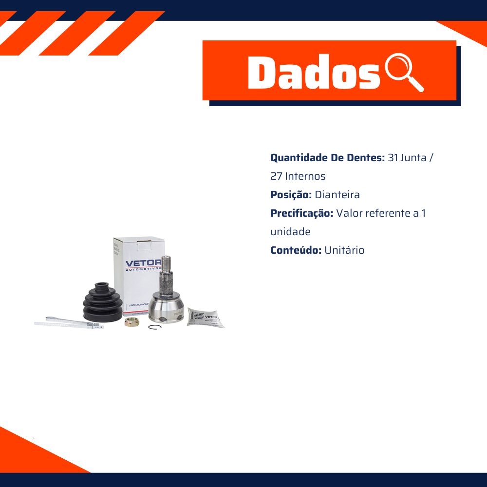 Junta Homocinética Dianteira para Land Rover Discovery e Range Rover Evoque - Vetor - Vt5355