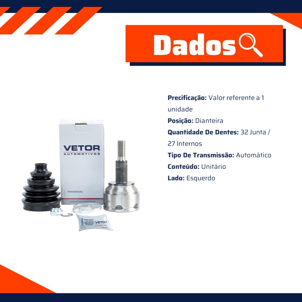 Junta Homocinética Dianteira Esquerda para Câmbio Automático para JEEP Cherokee - Vetor - Vt5709