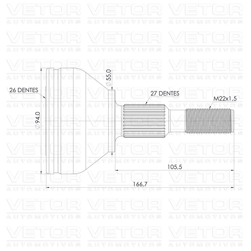 Junta Homocinética Dianteira para Câmbio Automático para Ford Fusion - Vetor - Vt5535