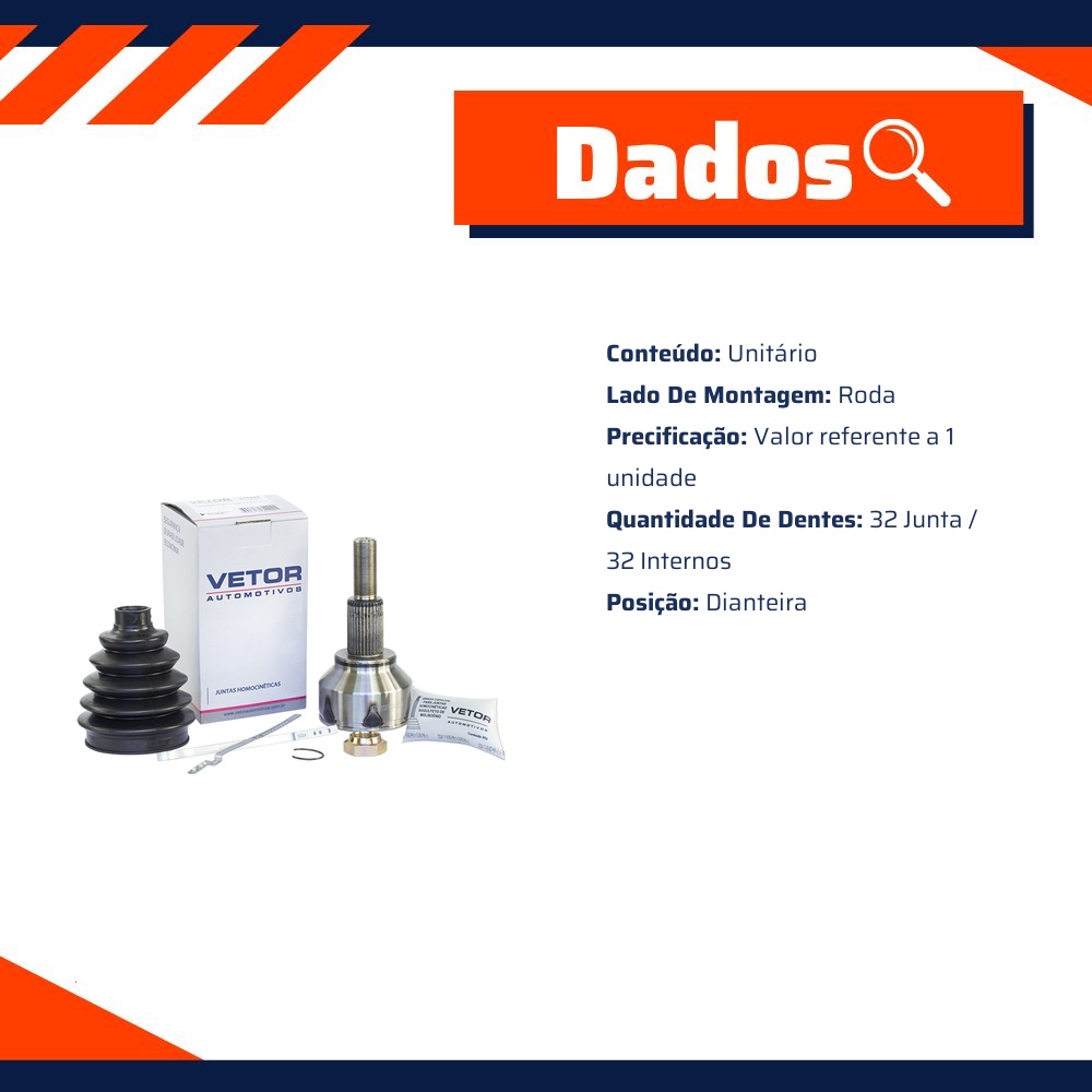 Junta Homocinética Dianteira Roda para Dodge Journey e Fiat Freemont - Vetor - Vt5244