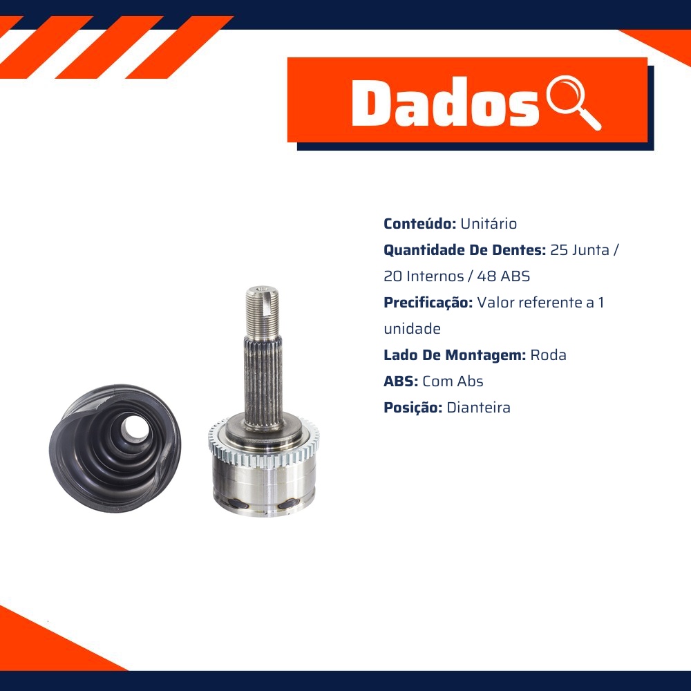 Junta Homocinética Dianteira Roda com ABS para Hyundai HB20 - Vetor - Vt5280