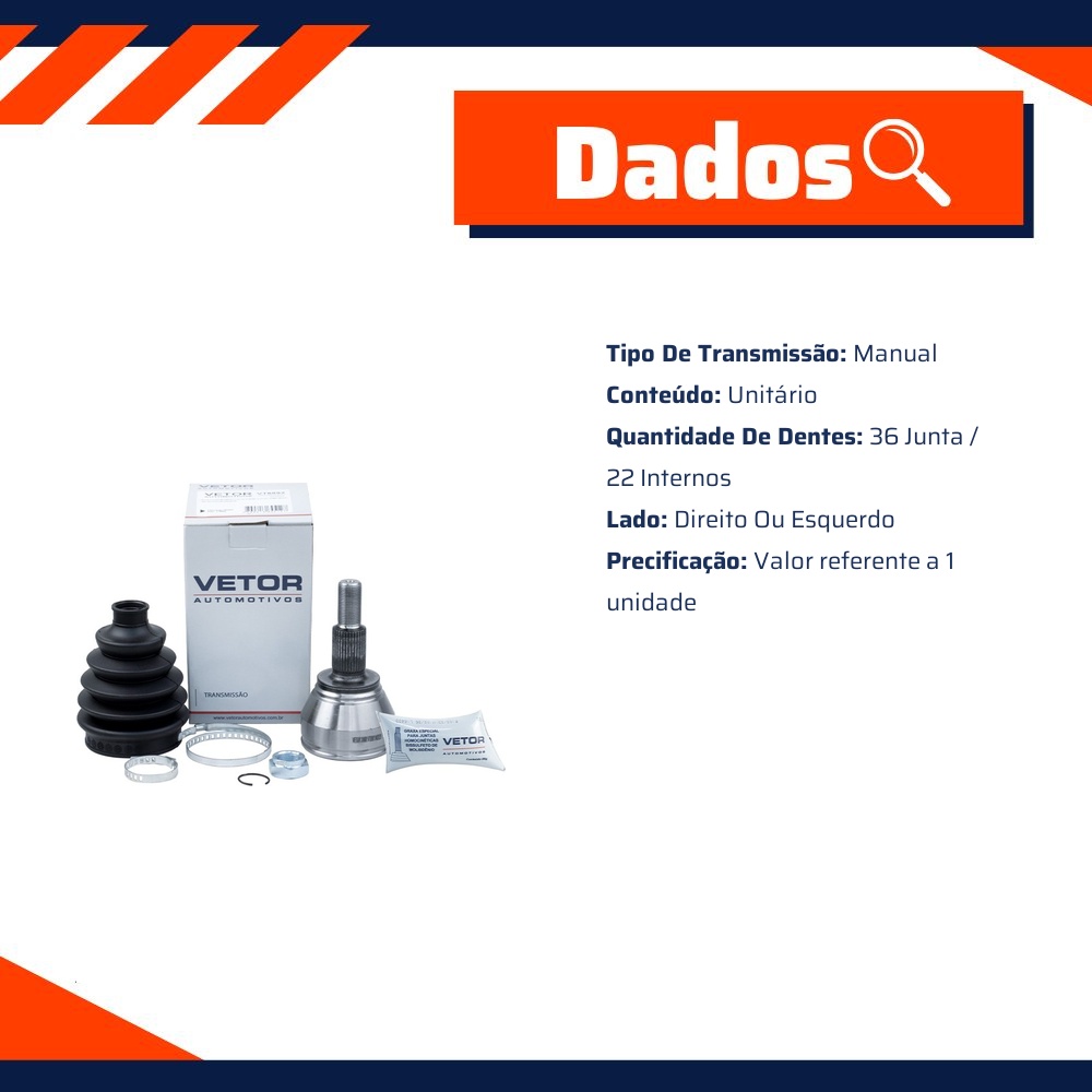 Junta Homocinética Direita ou Esquerda para Câmbio Manual para Volkswagen Polo - Vetor - Vt5892