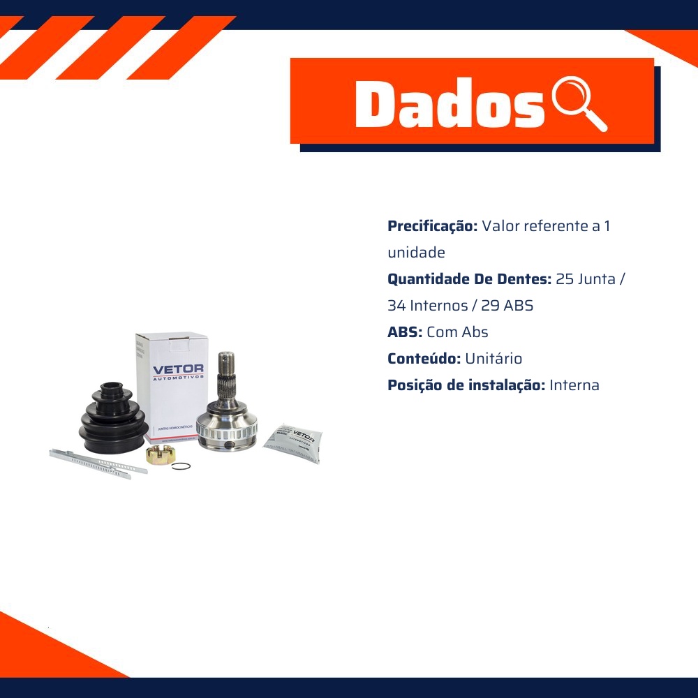 Junta Homocinética Interna com ABS para Citroen C4 Picasso e Xsara Picasso - Vetor - Vt5117