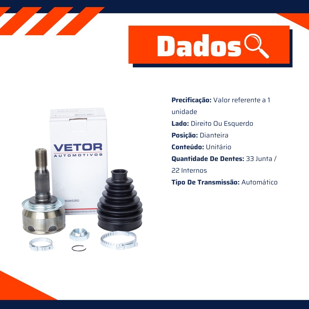 Junta Homocinética para Câmbio Automático para Chevrolet Onix e Tracker - Vetor - Vt5825