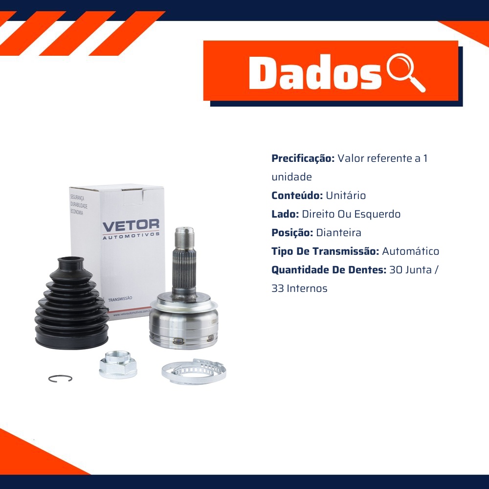 Junta Homocinética para Câmbio Automático para Honda CR-V - Vetor - Vt5644