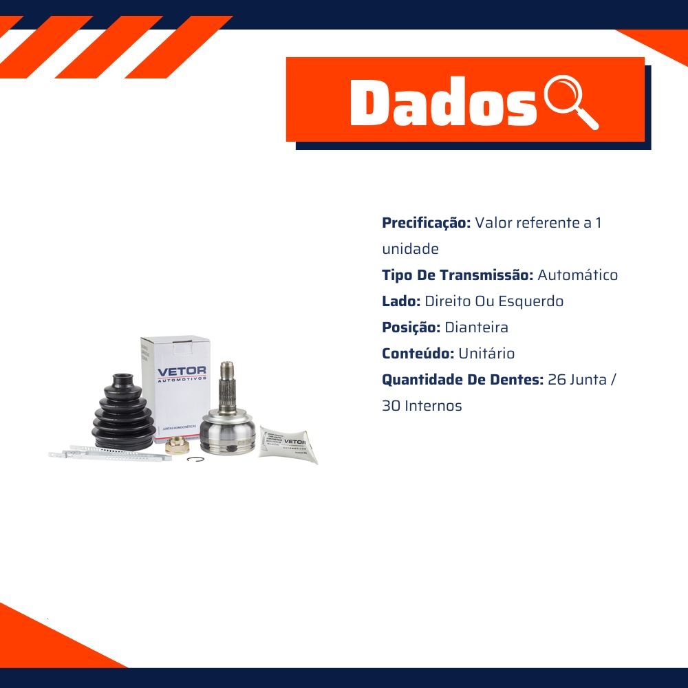 Junta Homocinética para Câmbio Automático para Honda FIT - Vetor - Vt5511