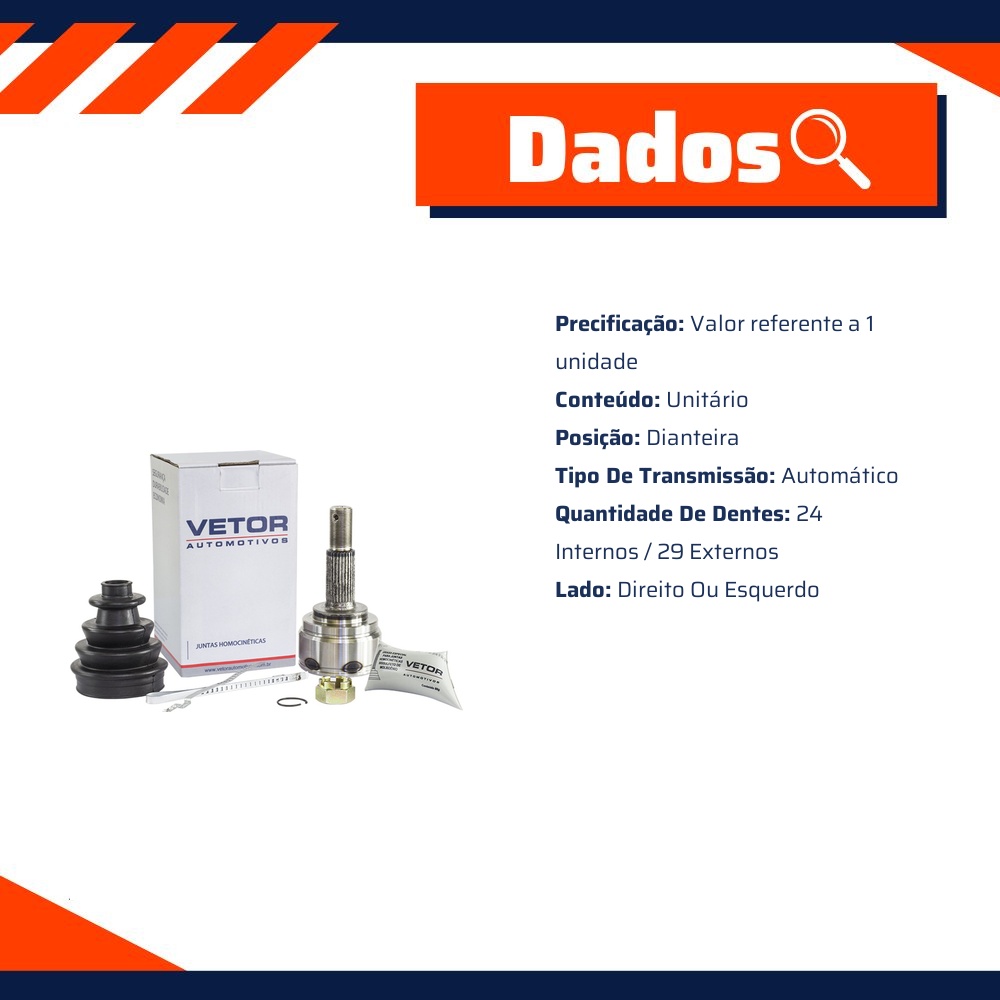 Junta Homocinética para Câmbio Automático para Nissan Sentra - Vetor - Vt5136