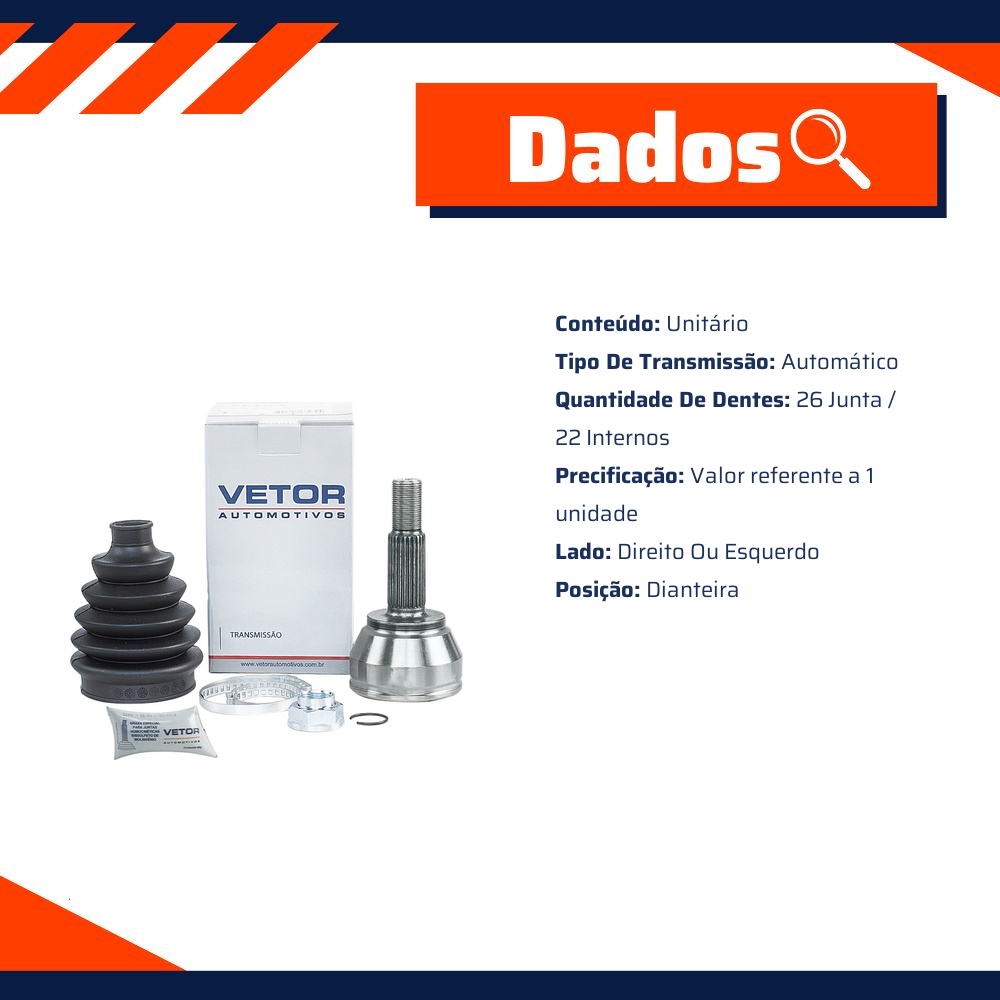 Junta Homocinética para Câmbio Automático para Toyota Etios e Yaris - Vetor - Vt5785