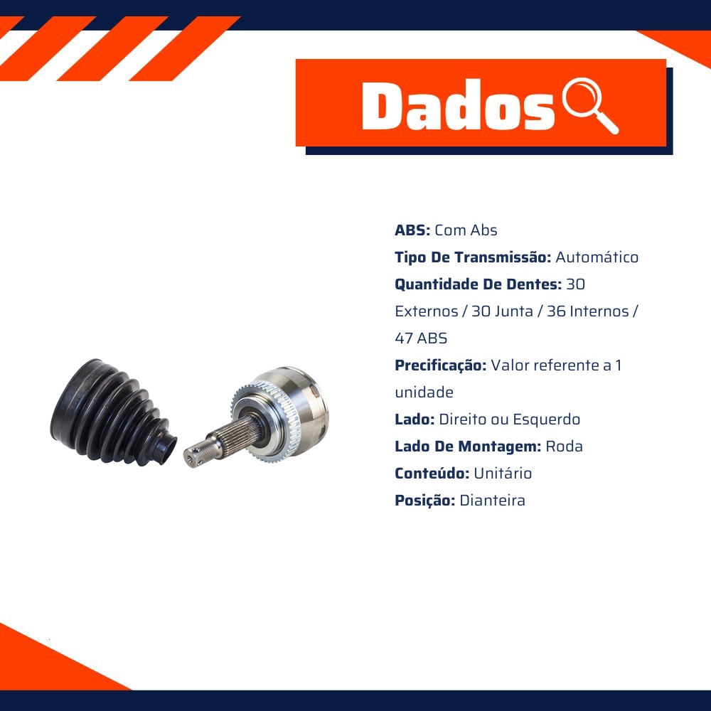 Junta Homocinética para Câmbio Automático com ABS para Hyundai Azera - Vetor - Vt5347