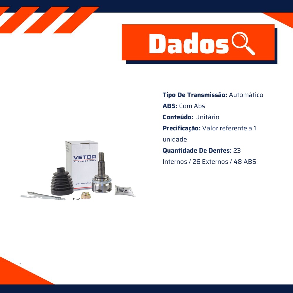 Junta Homocinética para Câmbio Automático com ABS para Toyota Corolla - Vetor - Vt5071