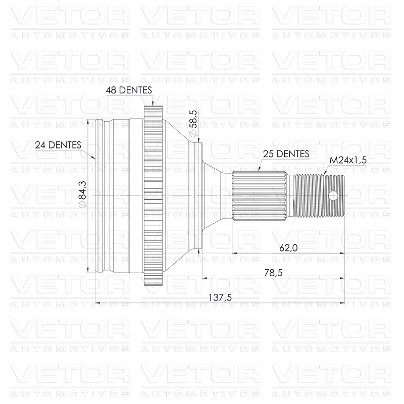 Junta Homocinética para Câmbio Manual para Peugeot 206 SW e 207 SW - Vetor - Vt5521