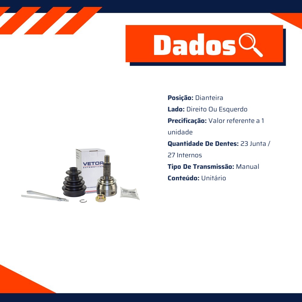 Junta Homocinética para Câmbio Manual para Renault Kwid - Vetor - Vt5489