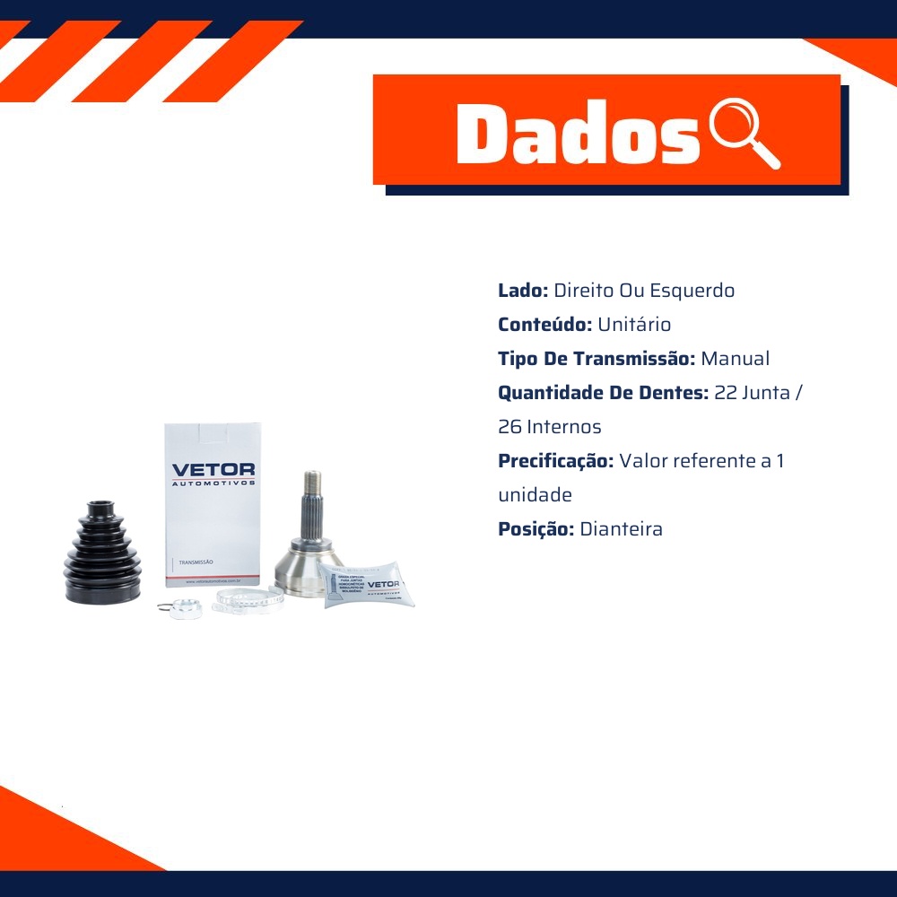 Junta Homocinética para Câmbio Manual para Volkswagen Up! - Vetor - Vt5677