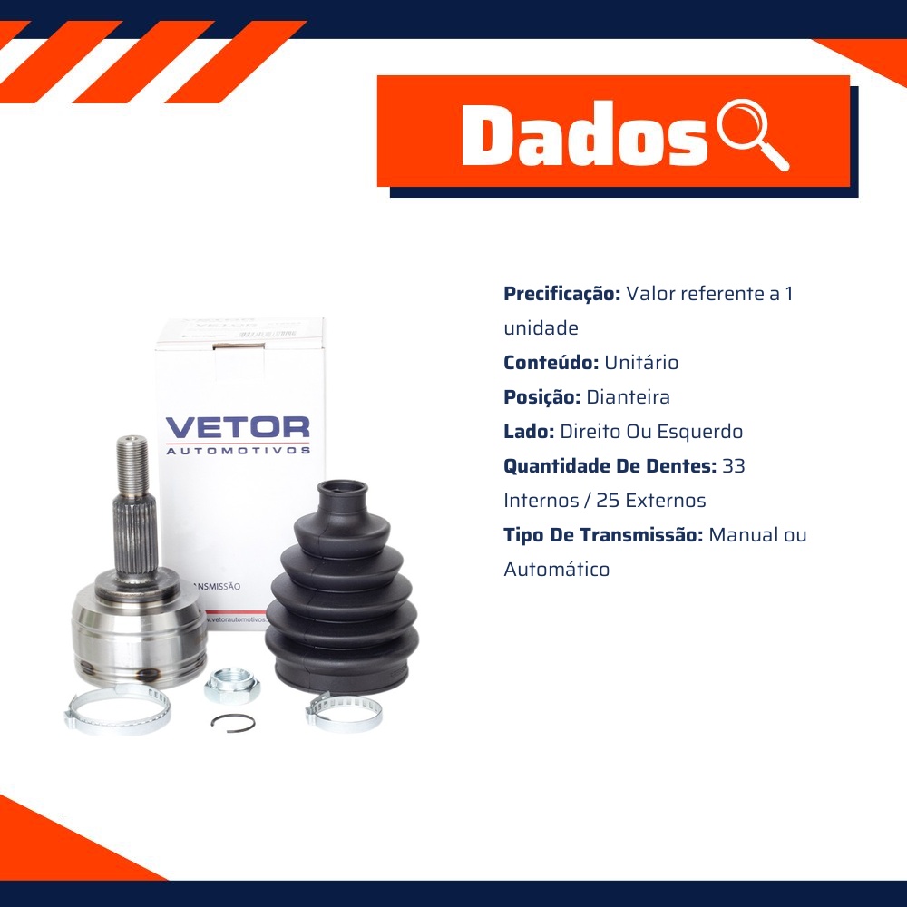 Junta Homocinética para Câmbio Manual ou Automático para Renault Duster - Vetor - Vt5663