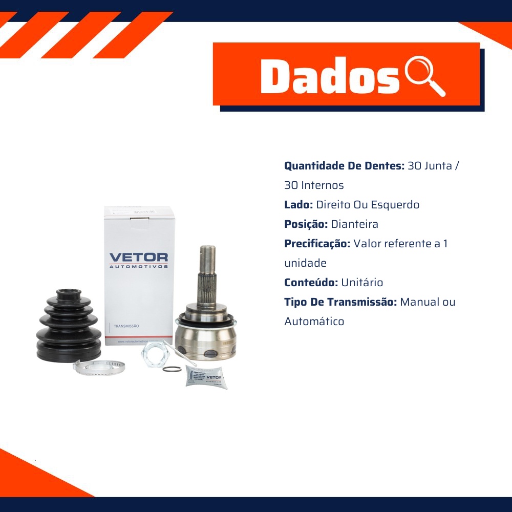 Junta Homocinética para Câmbio Manual ou Automático para Toyota Land Cruiser - Vetor - Vt5794