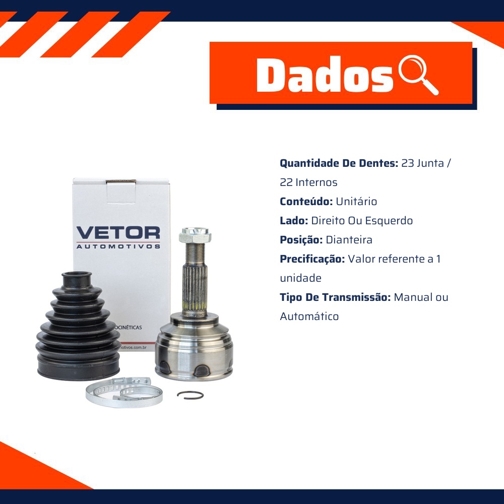 Junta Homocinética para Câmbio Manual ou Automático para Renault Logan - Vetor - Vt5632