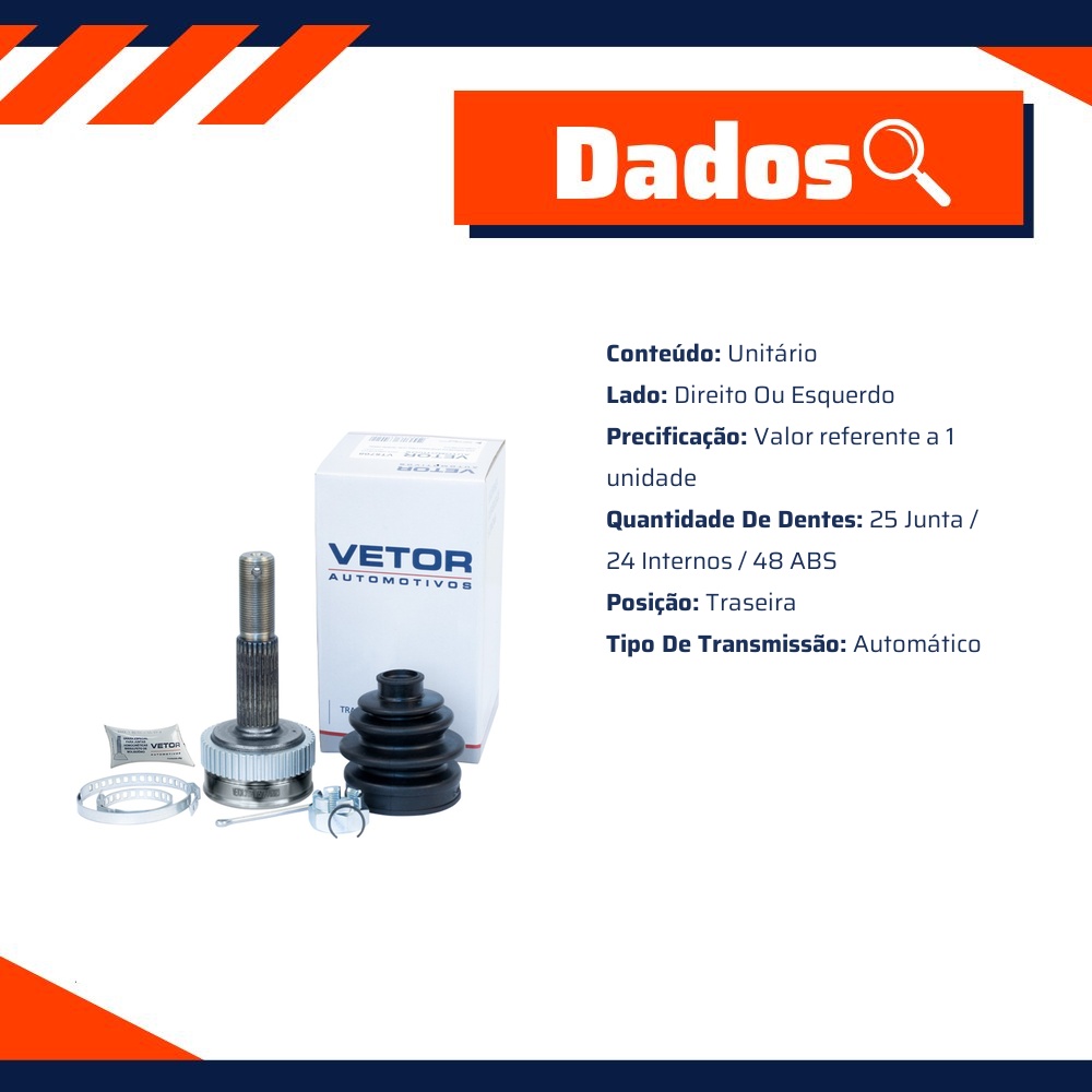 Junta Homocinética Traseira Direita ou Esquerda para Câmbio Automático para Nissan X-Trail - Vetor - Vt5708