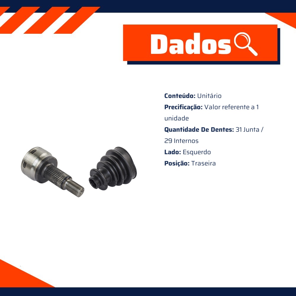 Junta Homocinética Traseira Direta ou Esquerda para Land Rover Range Rover Evoque - Vetor - Vt5426