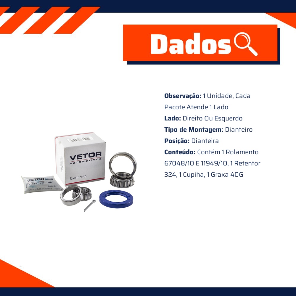 Kit de Rolamento da Roda Dianteira para Volkswagen Kombi - Vetor - Vk0006Dv