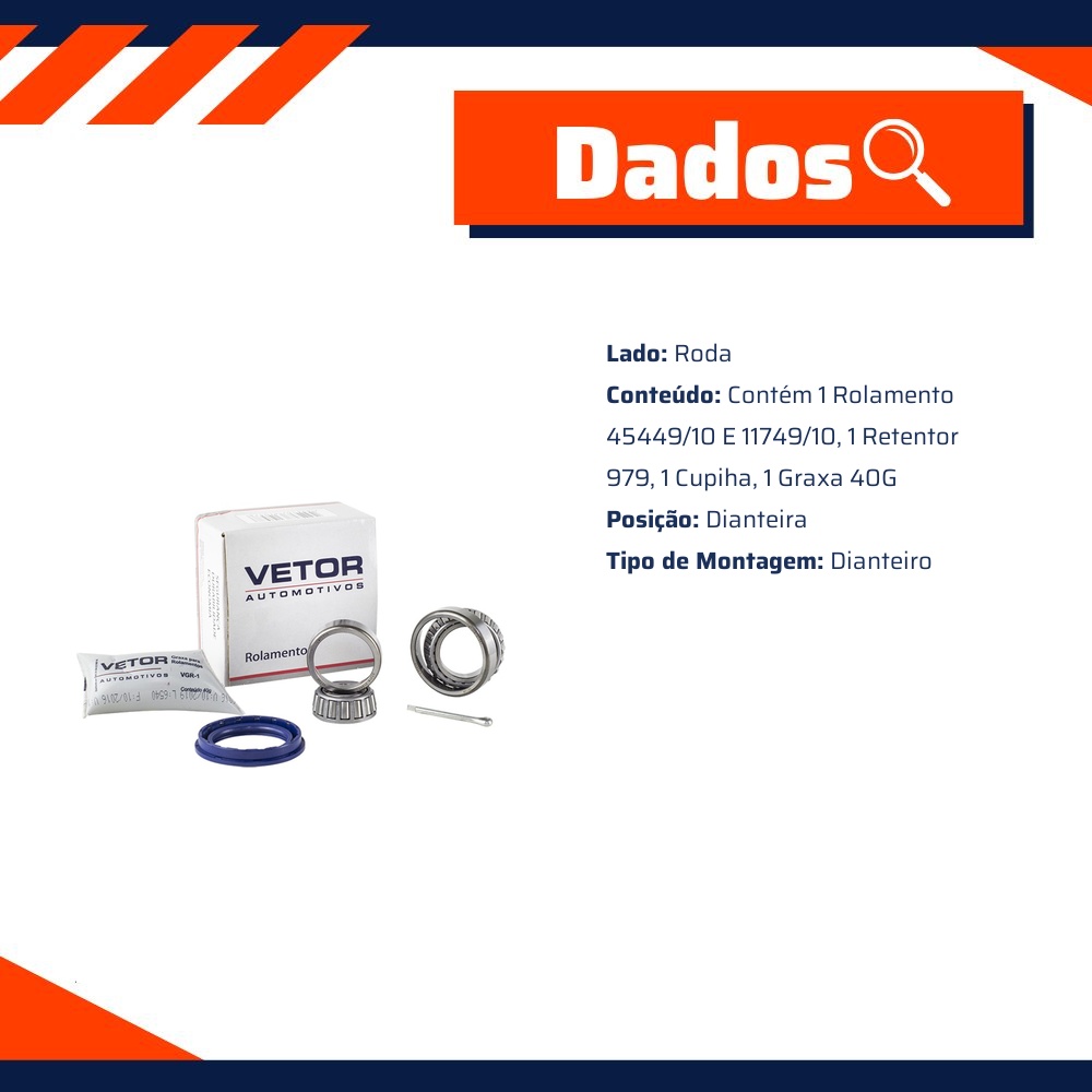 Kit de Rolamento da Roda Dianteira para Volkswagen Brasilia e Fusca - Vetor - Vk0023Dv