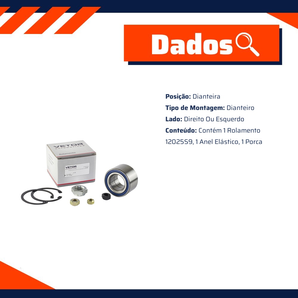 Kit de Rolamento da Roda Dianteira para Volkswagen Polo - Vetor - Vk0032Dv