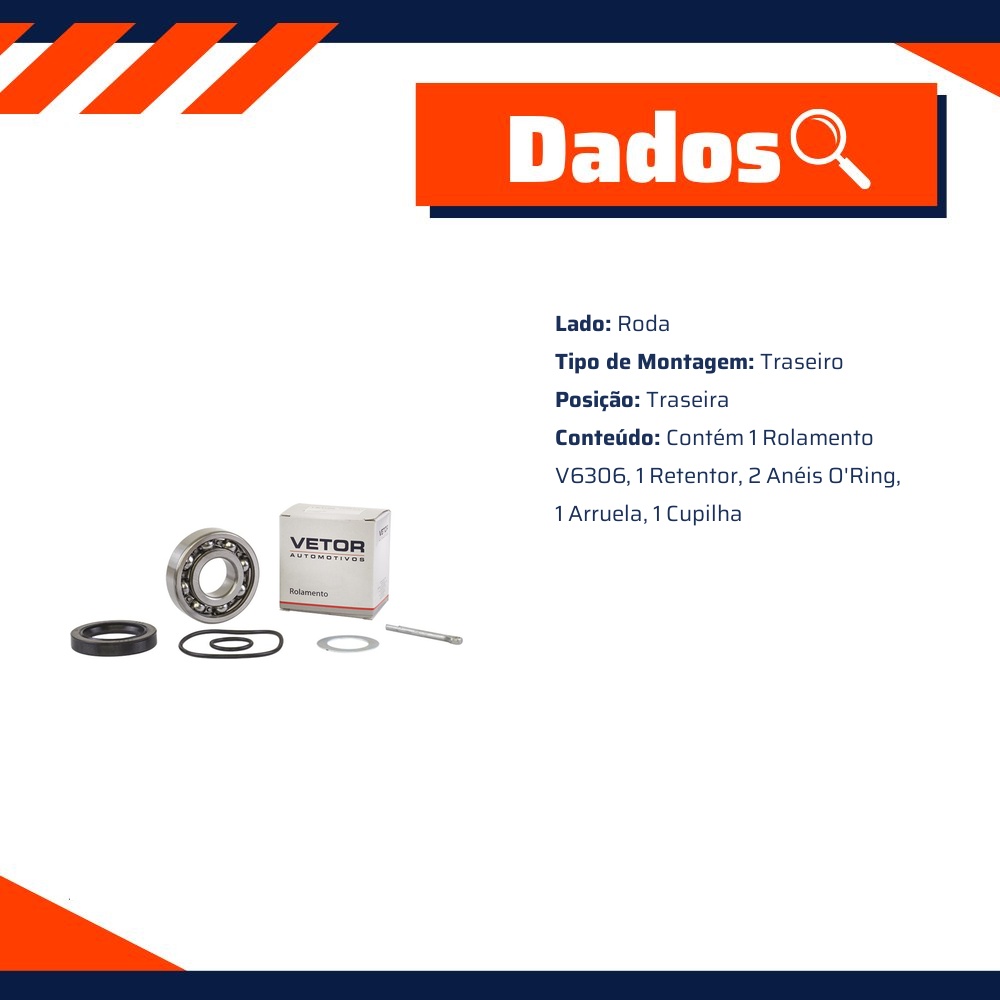 Kit Rolamento da Roda Traseira - Vetor - Vk0037Tv