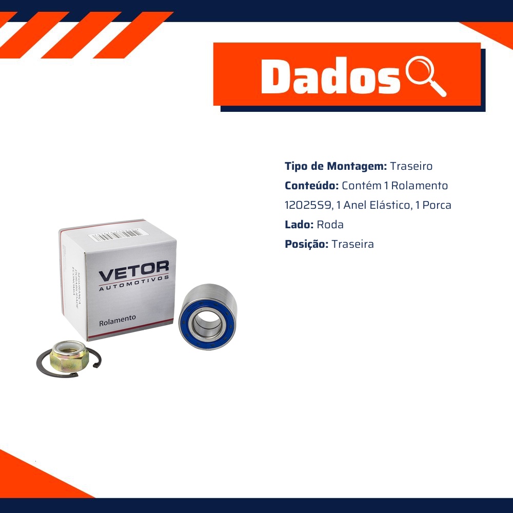 Kit de Rolamento da Roda Traseira para Renault Clio e Megane - Vetor - Vk0034Tr