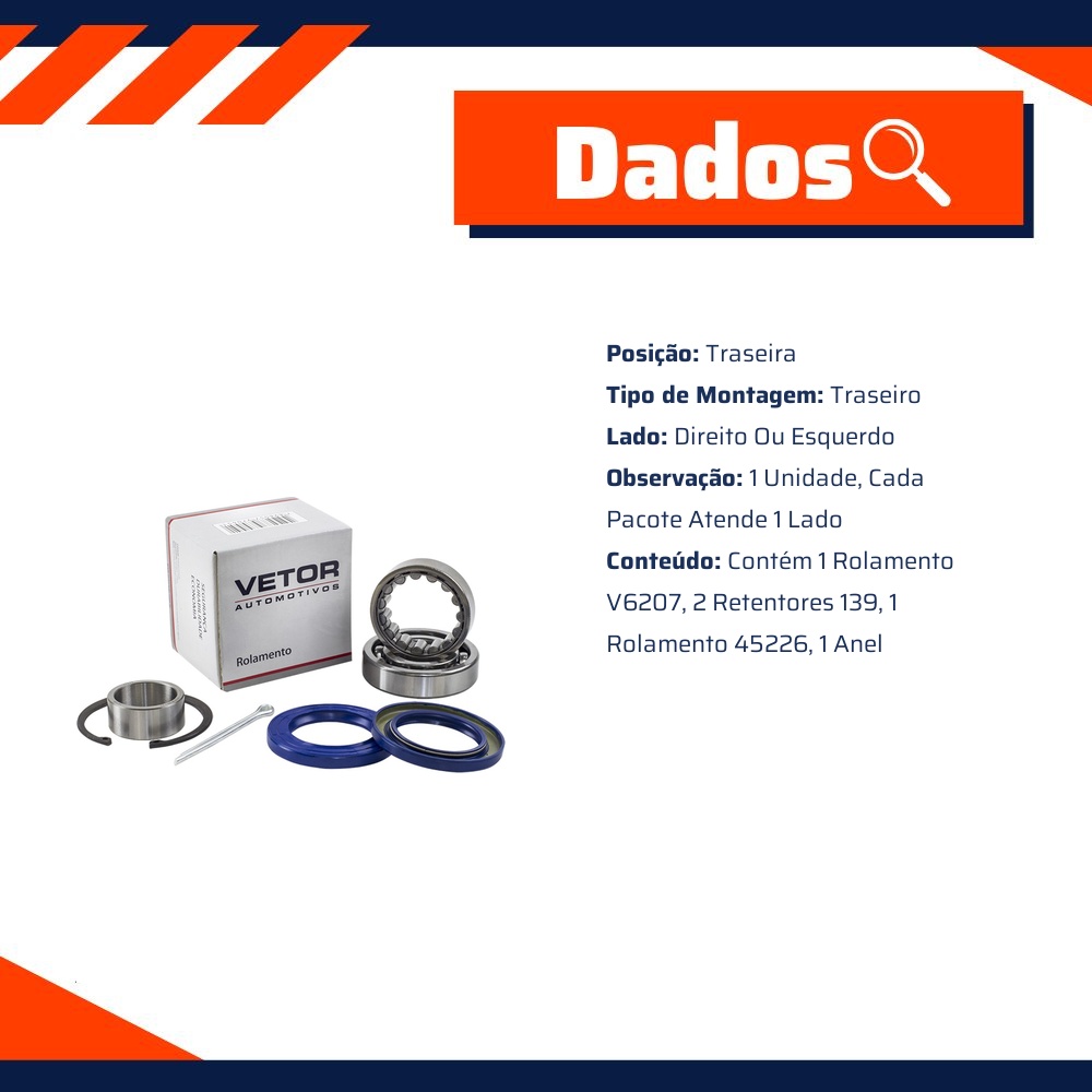 Kit de Rolamento da Roda Traseira para Volkswagen Kombi - Vetor - Vk0007Tv