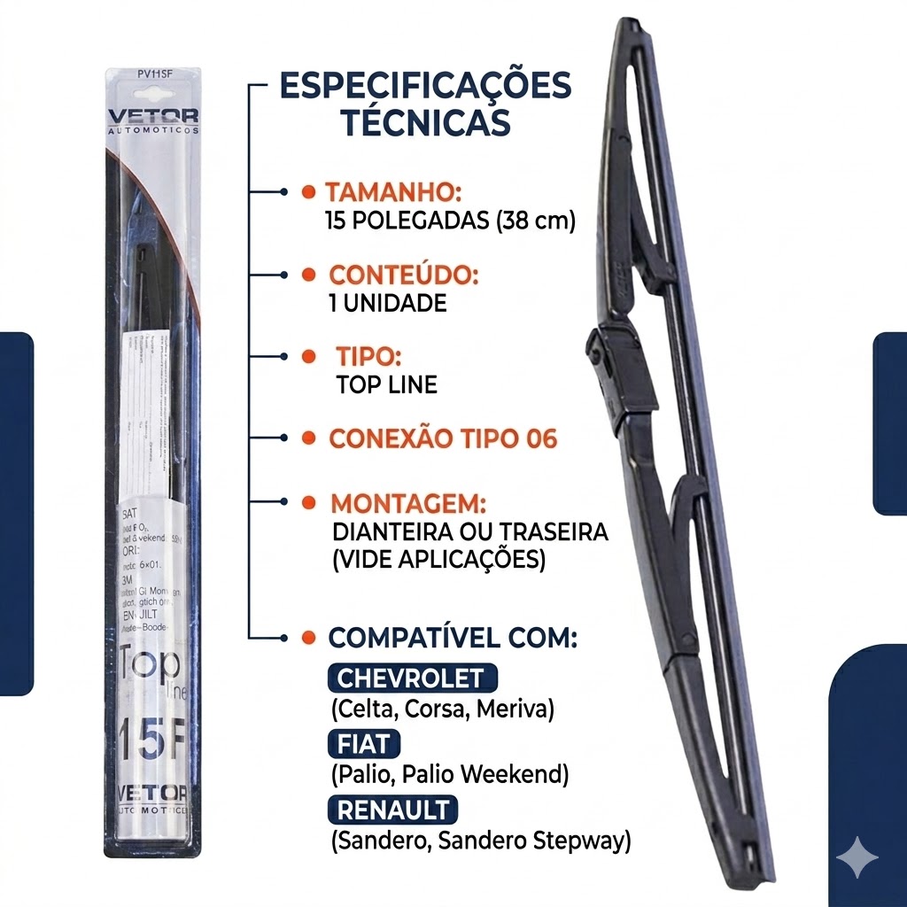 Palheta Top Line Traseira 15" - Vetor - Pvt15F