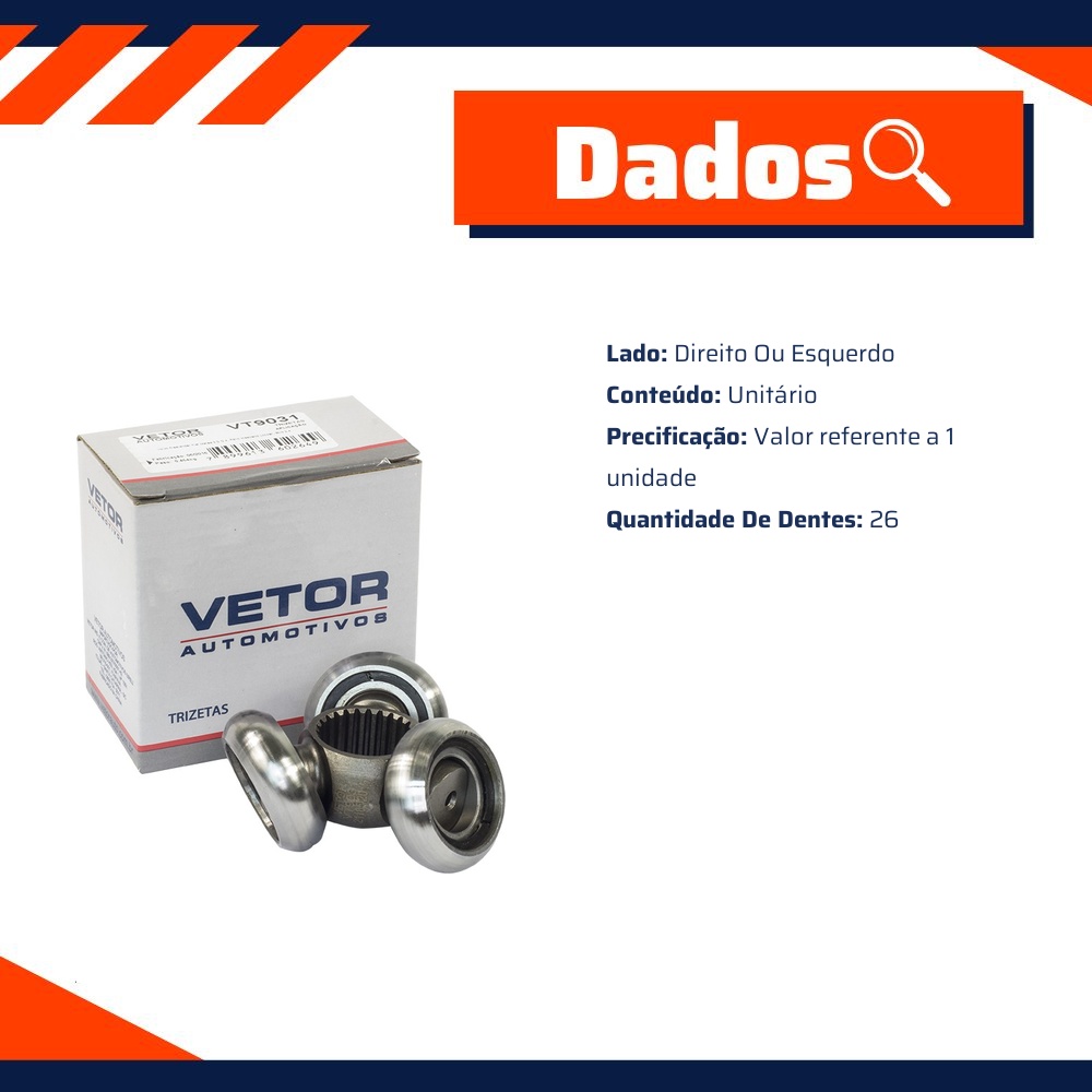 Trizeta Direita ou Esquerda para Fiat Palio Weekend e Land Rover Freelander 2 - Vetor - Vt9031