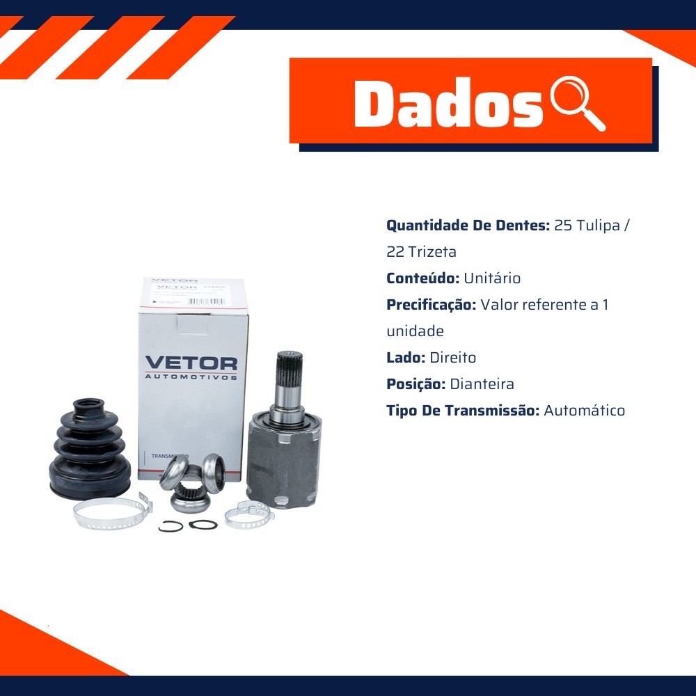 Tulipa Direita Câmbio Automático para Honda Civic - Vetor - Vt5900