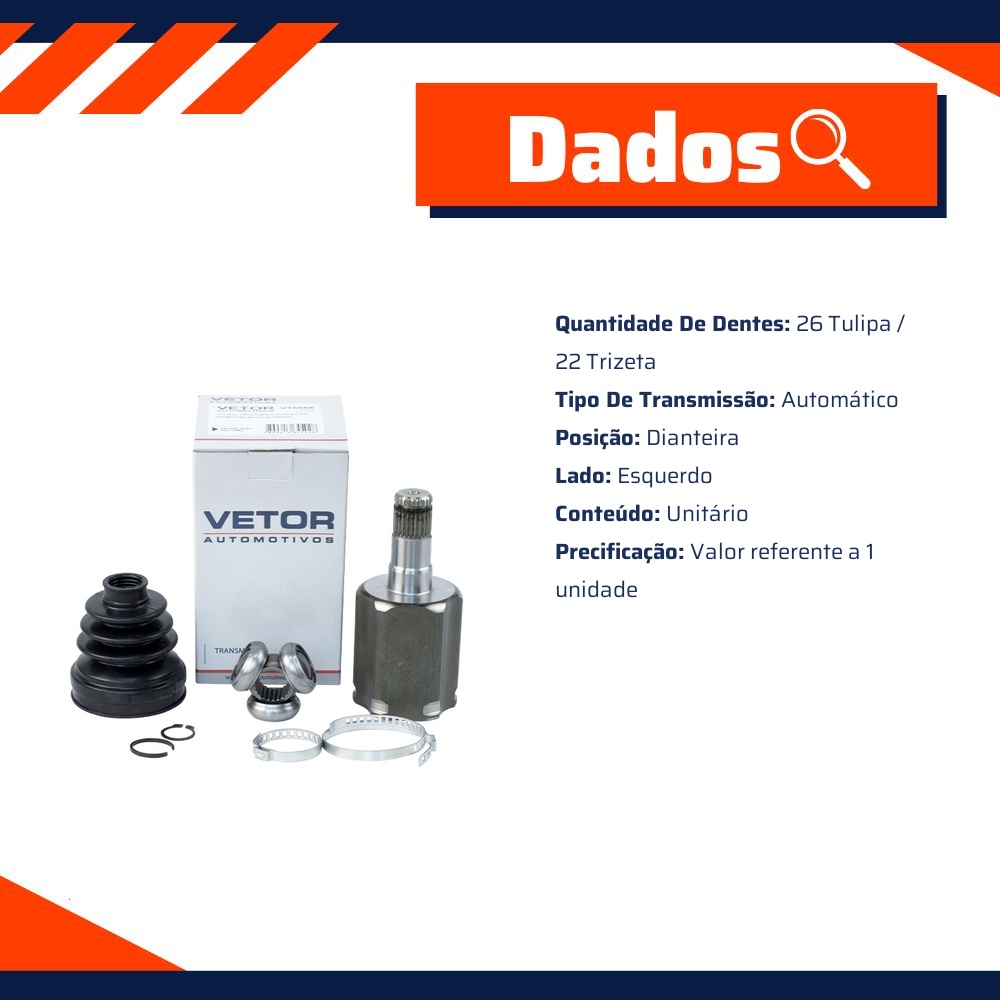 Tulipa Esquerda Câmbio Automático para Volkswagen Gol e Voyage - Vetor - Vt5855