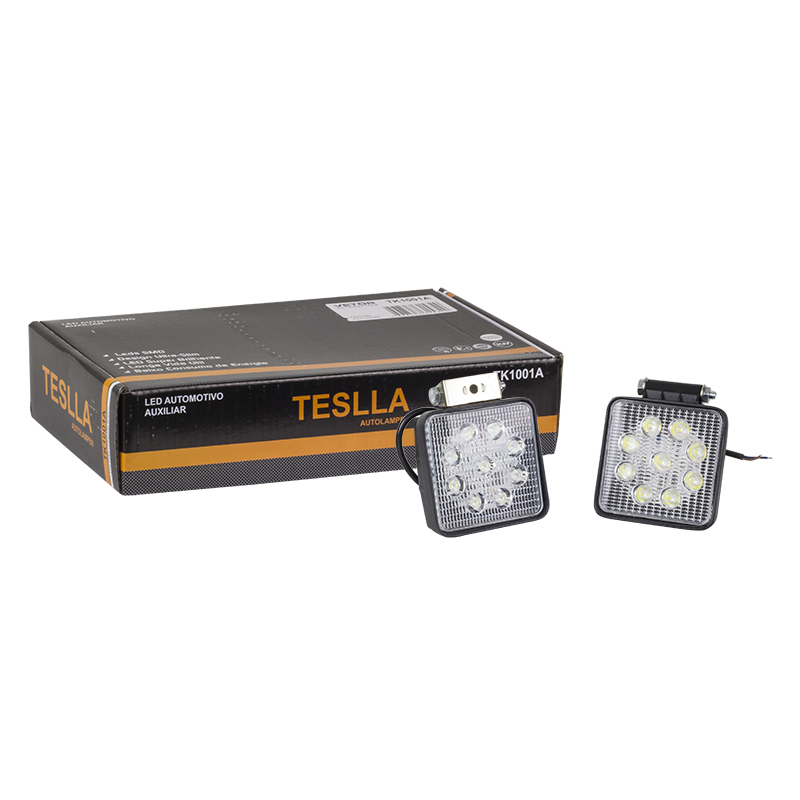 Kit Farol Auxiliar Quadrado 9 LEDs 12V/24V 33W - Teslla - Tk1001A