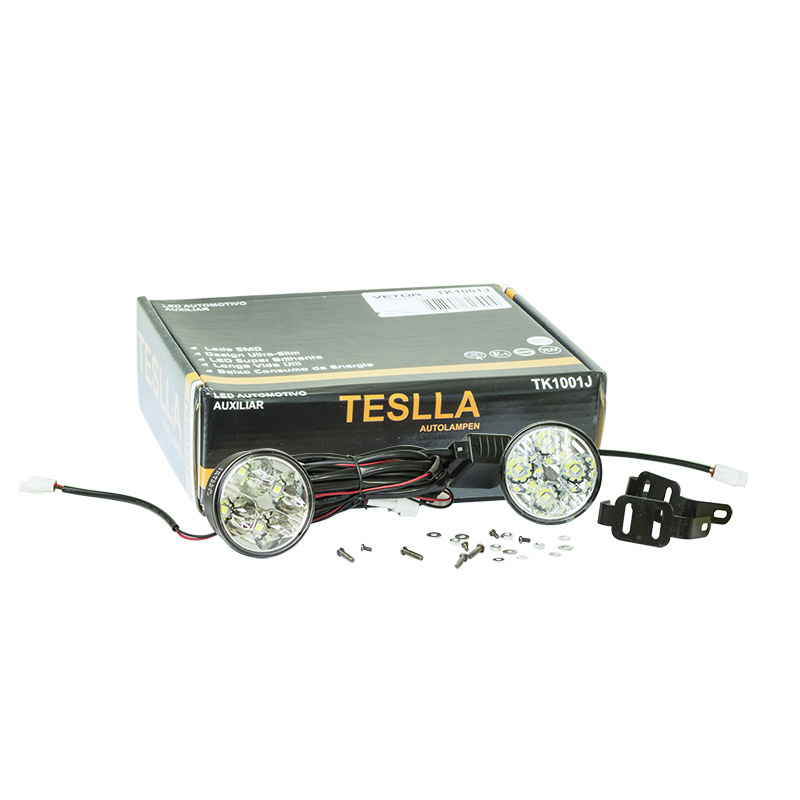 Kit Farol Auxiliar Redondo 4 LEDs 12V/24V - Teslla - Tk1001J