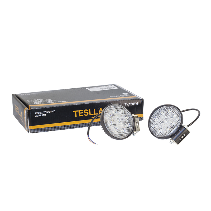 Kit Farol Auxiliar Redondo 9 LEDs 12V/24V 29W - Teslla - Tk1001M