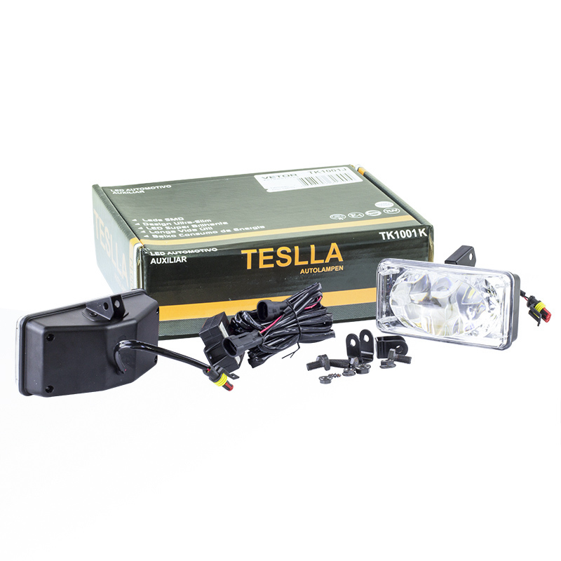 Kit Farol Auxiliar Retangular 15 LEDs 12V/24V - Teslla - Tk1001K