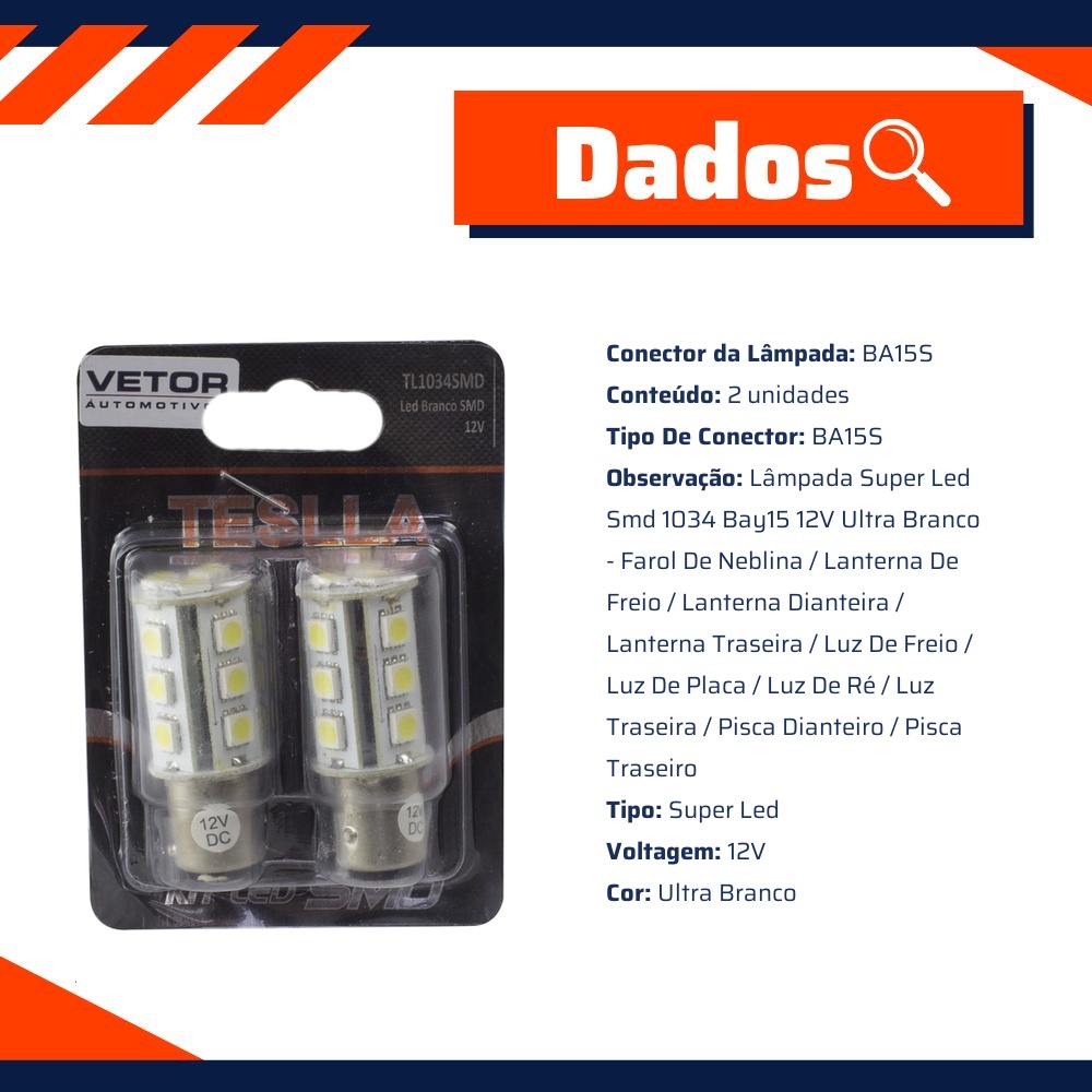 Par Lâmpada Super LED Ultra Branca 12V - Teslla - Tl1034Smd