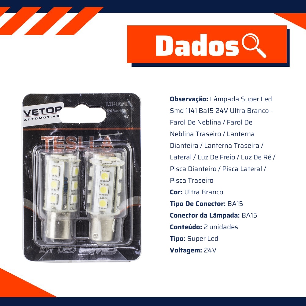 Par Lâmpada Super LED Ultra Branca 24V - Teslla - Tl1141Vsmd