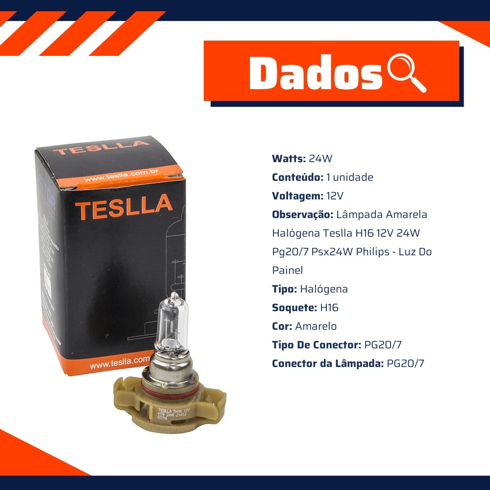 Lâmpada Halógena Amarela H16 12V 24W - Teslla - Th16
