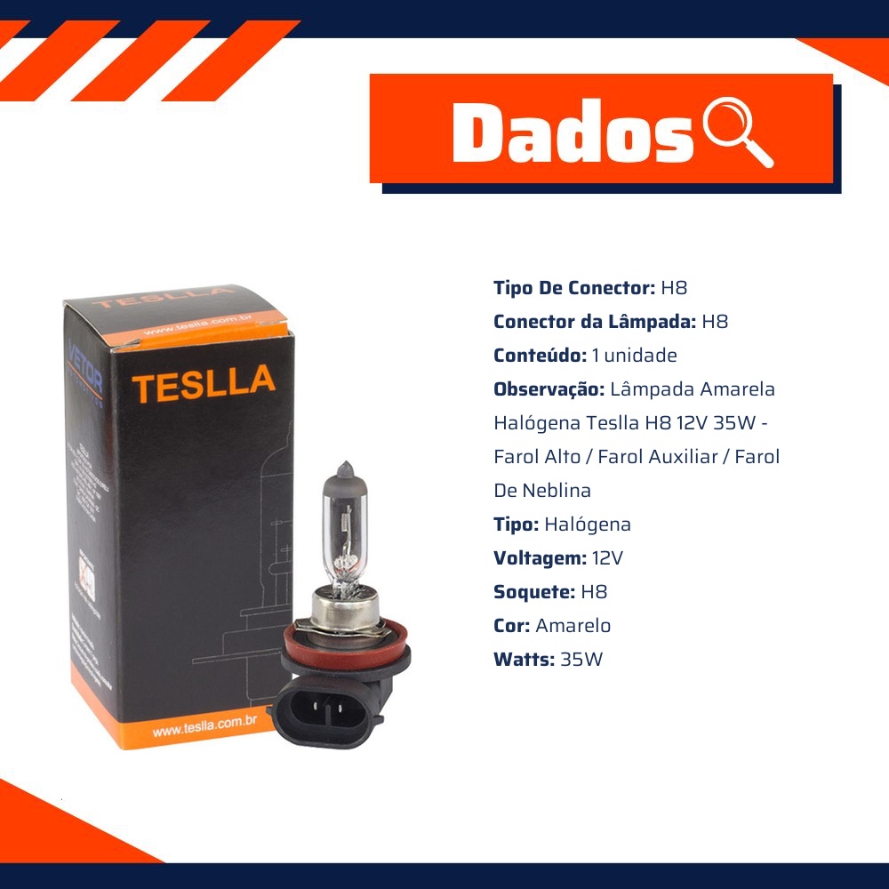 Lâmpada Halógena Amarela H8 12V 35W - Teslla - Th8