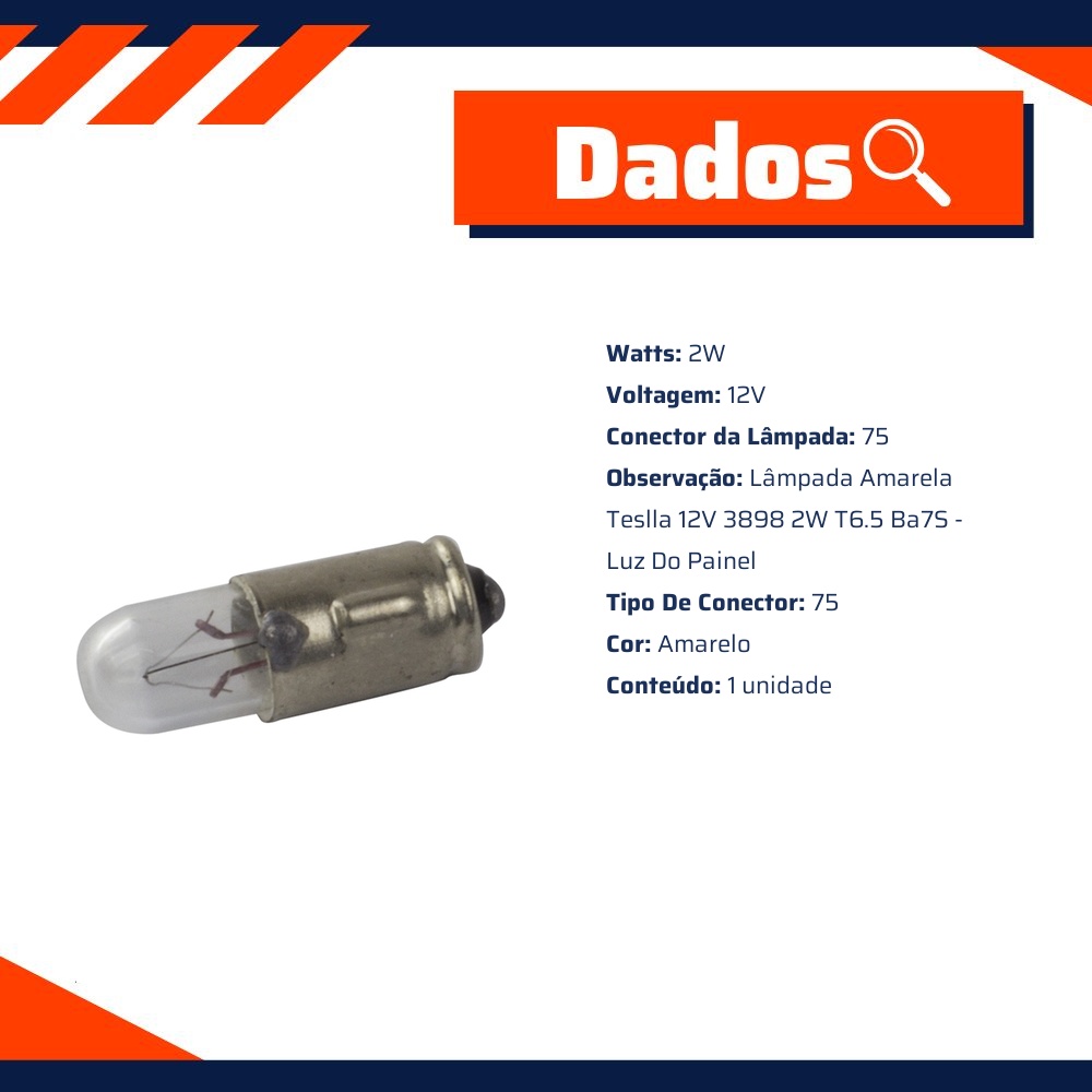 10 Lâmpadas Amarela 12V 2W - Teslla - T75