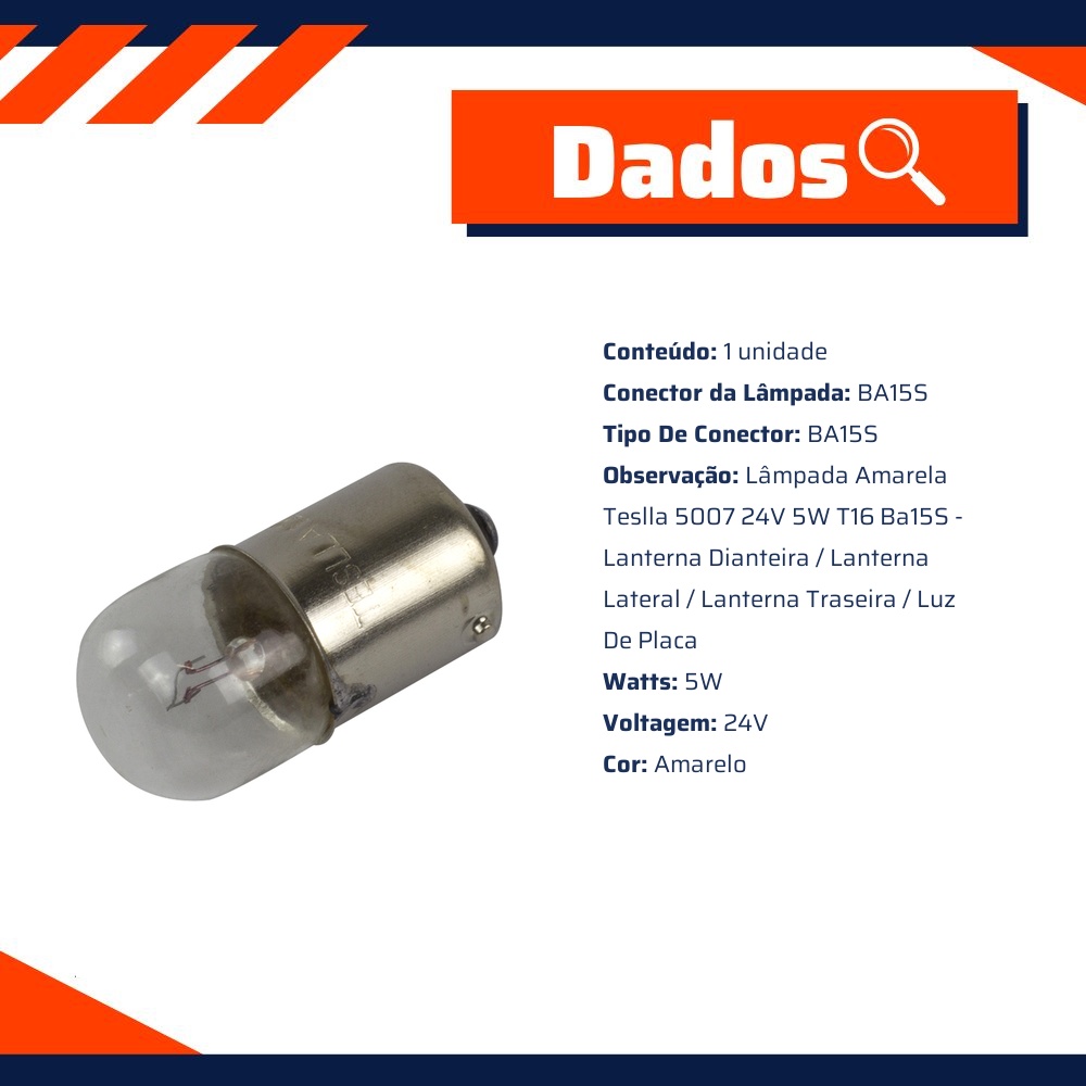 10 Lâmpadas Amarela 24V 5W - Teslla - T67V