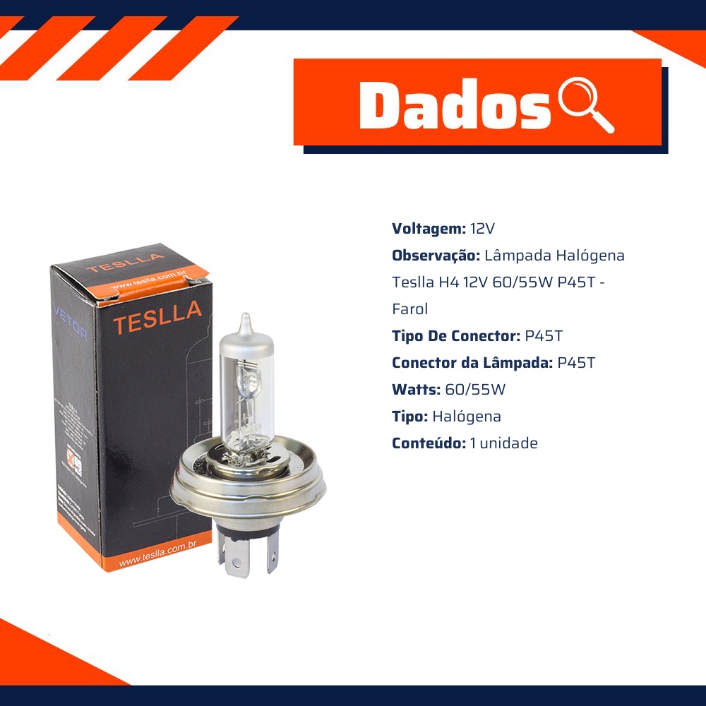 Lâmpada Halógena 12V 60/55W - Teslla - Th45