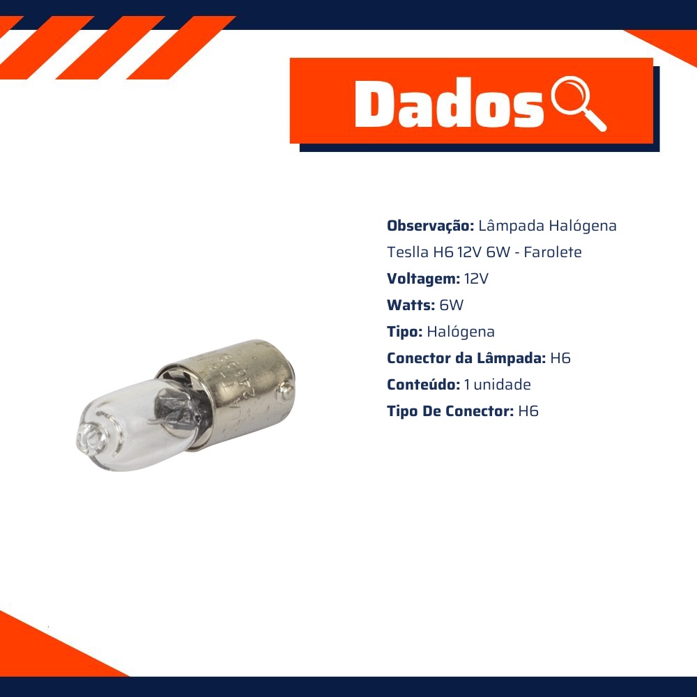 10 Lâmpadas Halógena 12V 6W - Teslla - Th6